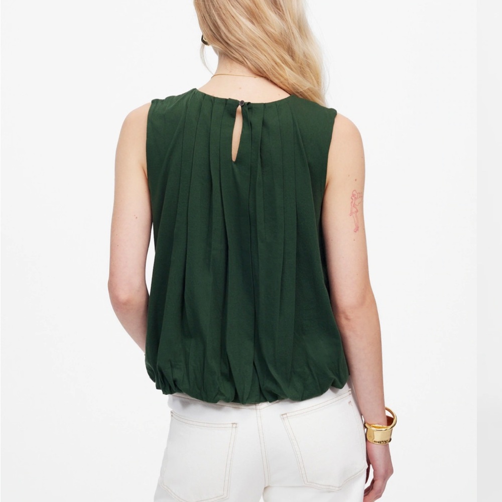 Forest Green Sleeveless Crewneck Bubble Top - Picture 2 of 8